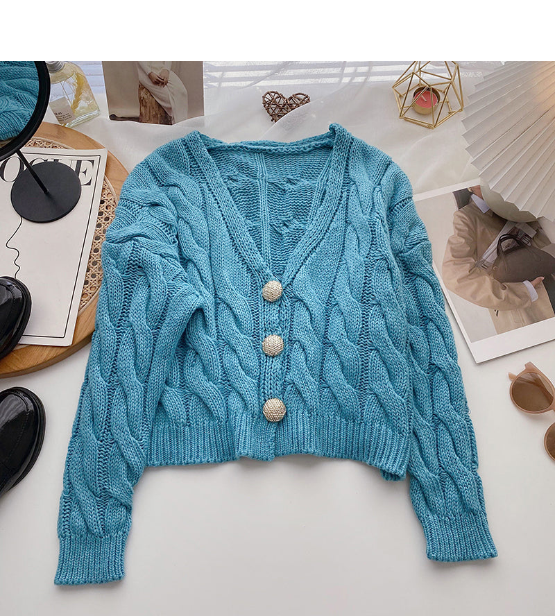 Knitted twist sweater Korean version lazy style  6129