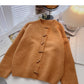 New Korean foreign style design long sleeve round neck ox horn button top  6006