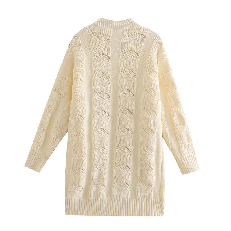Loose lazy medium length pocket sweater coat  7496