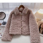 Sweet aging Plush ox horn button loose long sleeve coat  6222