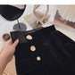 Irregular personality button high waist black A-line skirt  5562