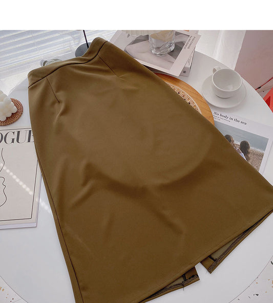 Niche design fashion split high waist slim skirt  5729