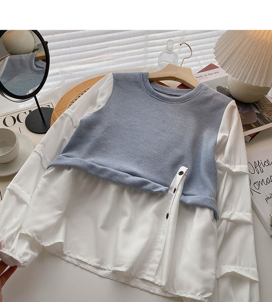 Chemise à manches longues cousue avec motif minoritaire langoureux version coréenne 6324