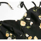 French retro floral black long waist over knee sexy light cooked  7141