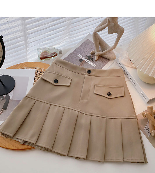 Ruffle panel design for age reducing high waist A-line skirt  5635