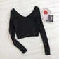 Solid color two wear long sleeve leaky clavicle sweater  6463
