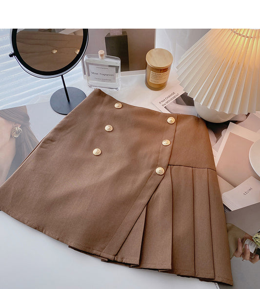 New design personalized double row button high waist A-line pleated skirt  5647