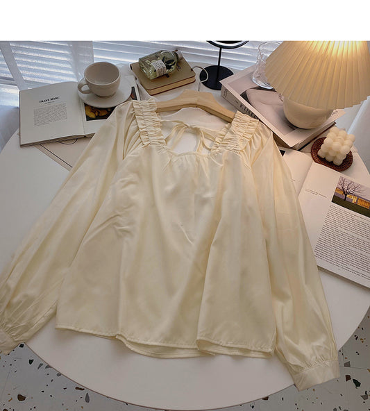 Haut ample à manches longues et fines à col carré et à petit design 6317