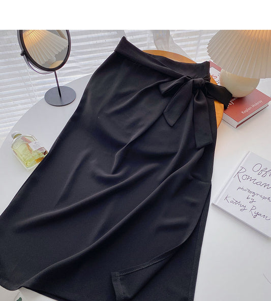 Korean version side split small design shows thin temperament A-line skirt  5695
