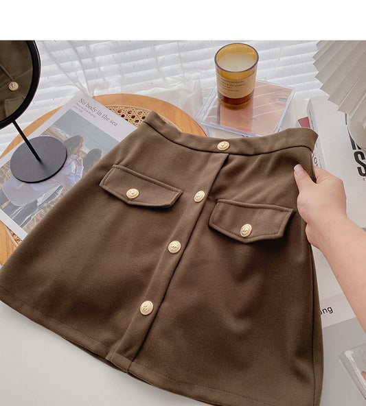 Design sense fashion retro single breasted A-shaped high waist skirt  5526