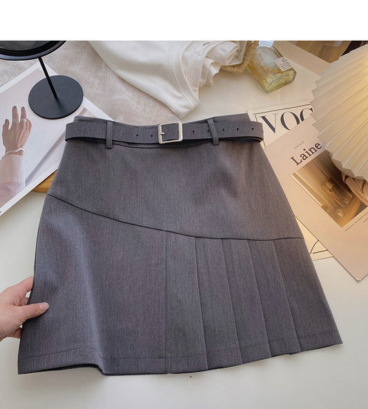 Korean version of student aging design pure color high waist A-line skirt  5658