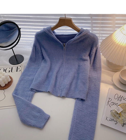 Korean Short foreign style versatile hooded long sleeve top  5859