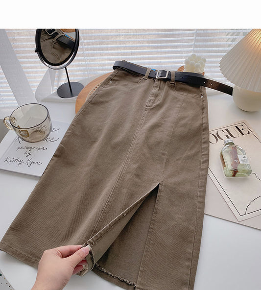 Fashion side split A-shaped high waist thin skirt  5731