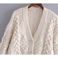 French retro twist knitted cardigan V-neck Lantern Sleeve Sweater  7173