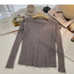 Knit cardigan slim slim V-Neck long sleeve top  6514