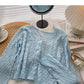 Slim and slim pleated top trendy and niche V-neck shirt female  6312