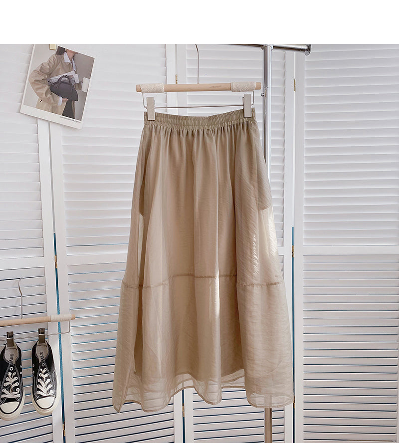 Korean version of slim and long A-line skirt with vertical feeling  5810