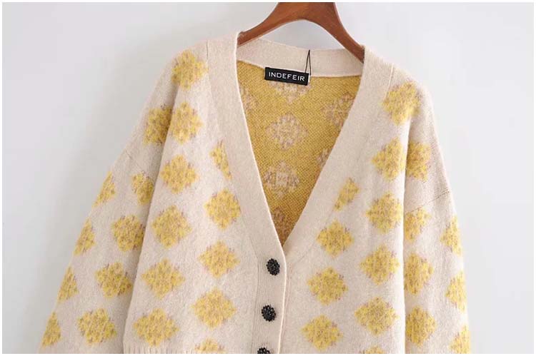 Girls' aging diamond jacquard V-Neck long sleeve high waist knitted cardigan  7157