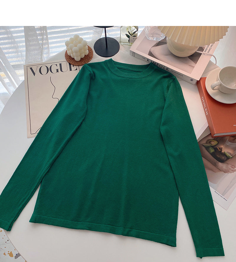 Einfacher, vielseitiger, einfarbiger Pullover mit langen Ärmeln und Boden 6519