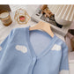 Design contrast color long sleeve knitted cardigan  6612