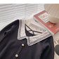 Lace Baby collar stitching design pearl buckle Pullover Sweater  6637