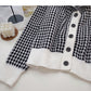 Plaid Navy neck Vintage knit cardigan  5924