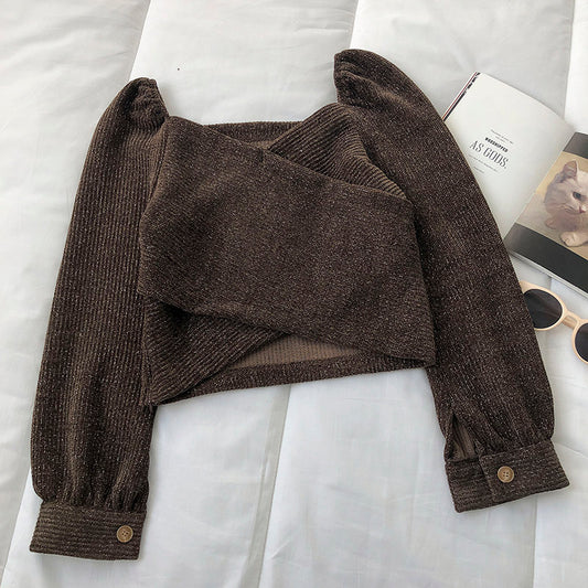 Chemise à col carré Design Sense, haut à manches longues soigneusement fabriqué à la machine 6251