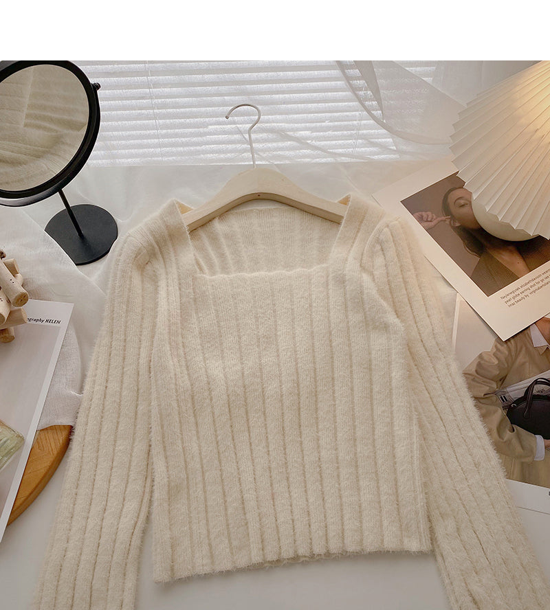 Niche design pit stripe sweater Korean version is thin  6084