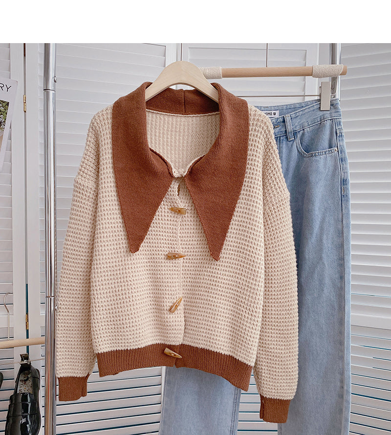 Baby collar Vintage ox horn button cardigan sweater  6203
