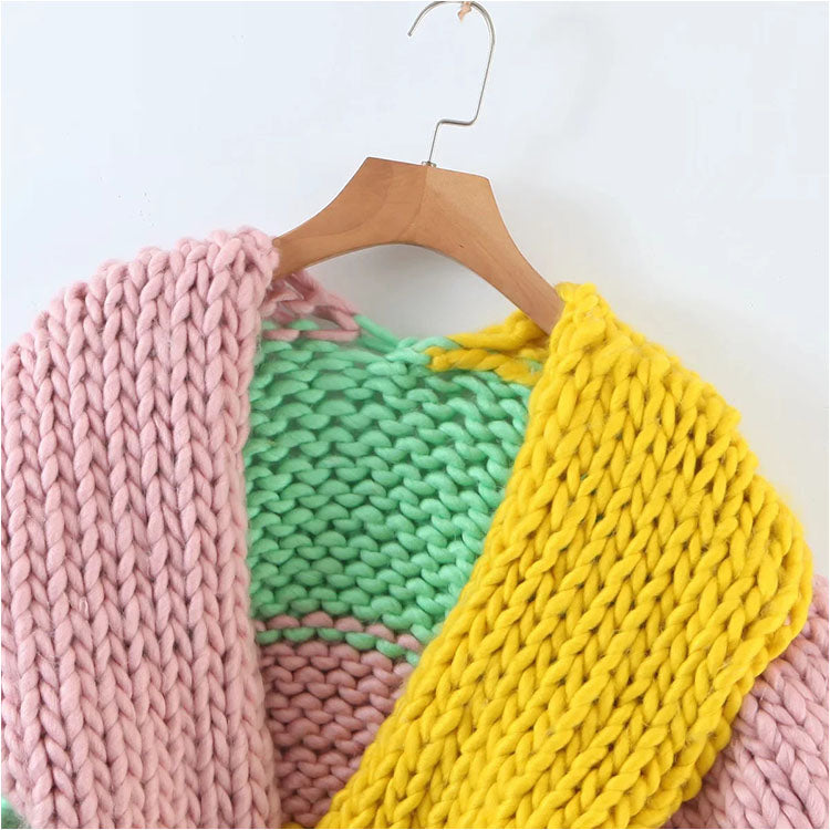 Loose and lazy Style Lantern Sleeve knitted cardigan sweater  7182
