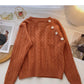 Personalized diagonal button round neck Pullover Top  6108