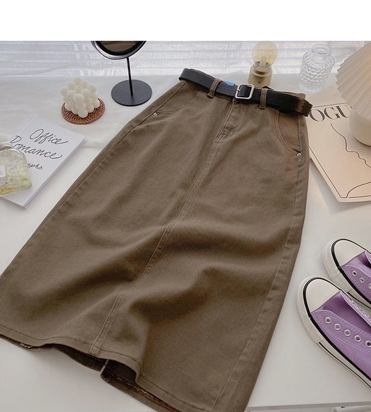 Versatile harbor style high waist split A-line mid length skirt  5728