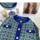 Plaid color matching Vintage sweater long sleeve coat  6057