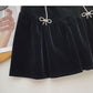 Golden velvet retro diamond studded bow high waist A-line umbrella skirt  5612