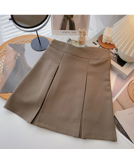 Foreign style simple solid color shows thin high waist pleated skirt fashion  5631