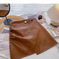 Korean wrinkled Hip Wrap irregular thin high waist A-shaped PU leather skirt  5591