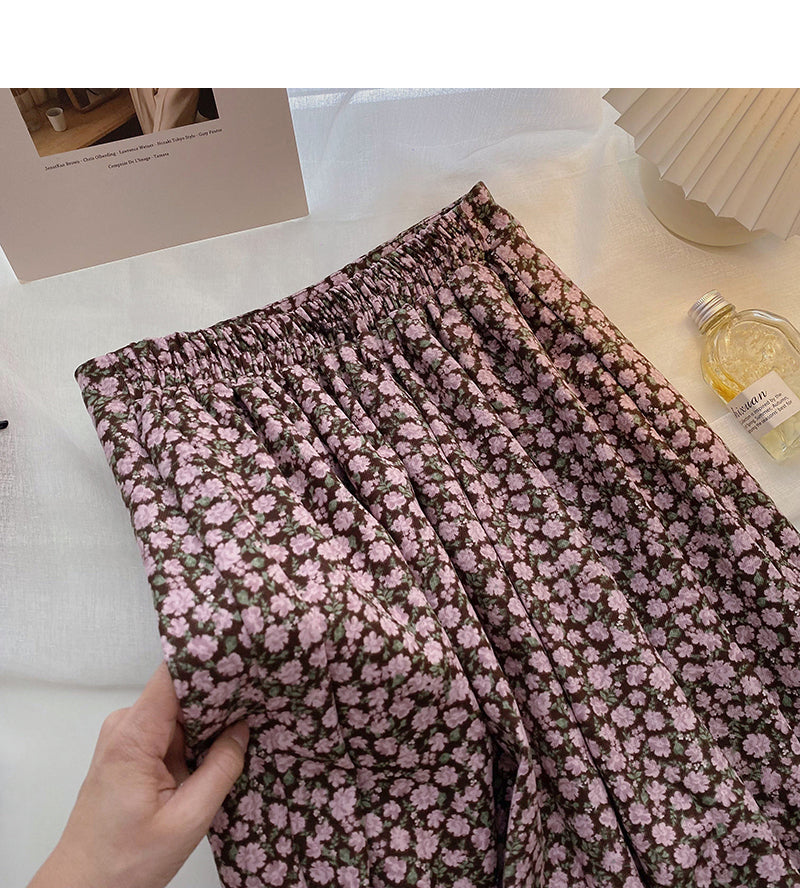 Vintage temperament broken flower high waist thin skirt  5753