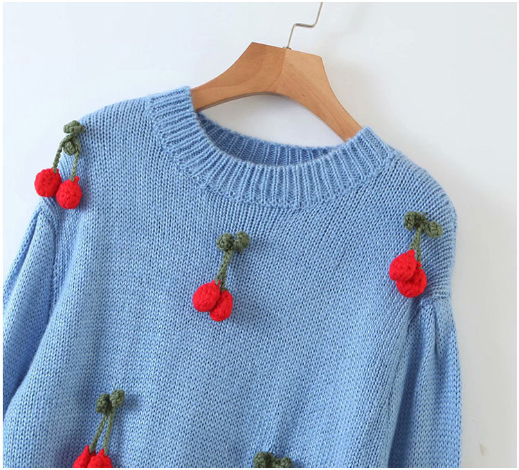 Round neck cherry sweater bottomed sweater loose fashion Pullover Sweater  7208