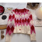 Lingge contrast color sweet retro long sleeved sweater  6206