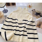 New Korean Lapel Half Zip stripe contrast stitching long sleeve top  6118