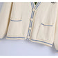 V-neck loose embroidered sweater cardigan jacket  7262