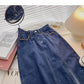 Small retro chain decorative high waist split A-line skirt  5722