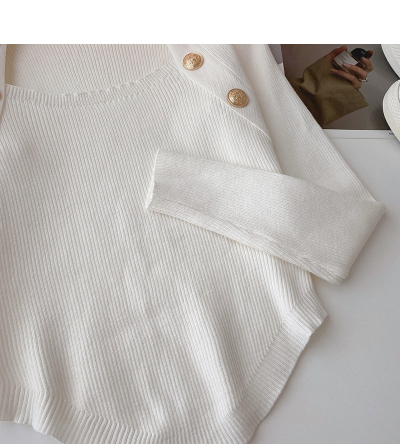 Niche design knitwear square neck double row button top fashion  6506