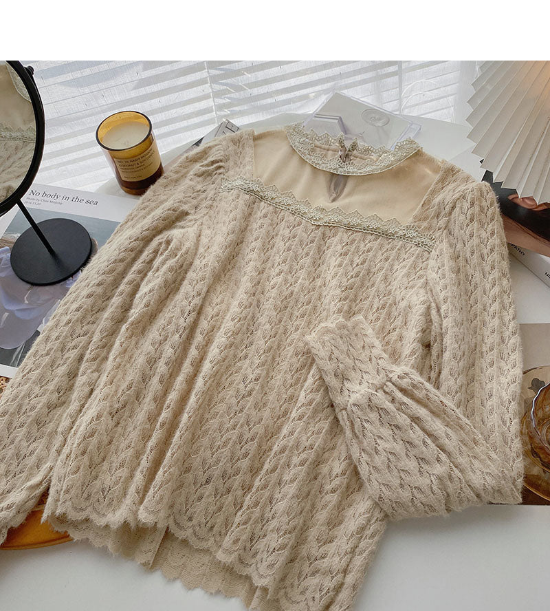French lace shirt long sleeve Pullover Top  6343