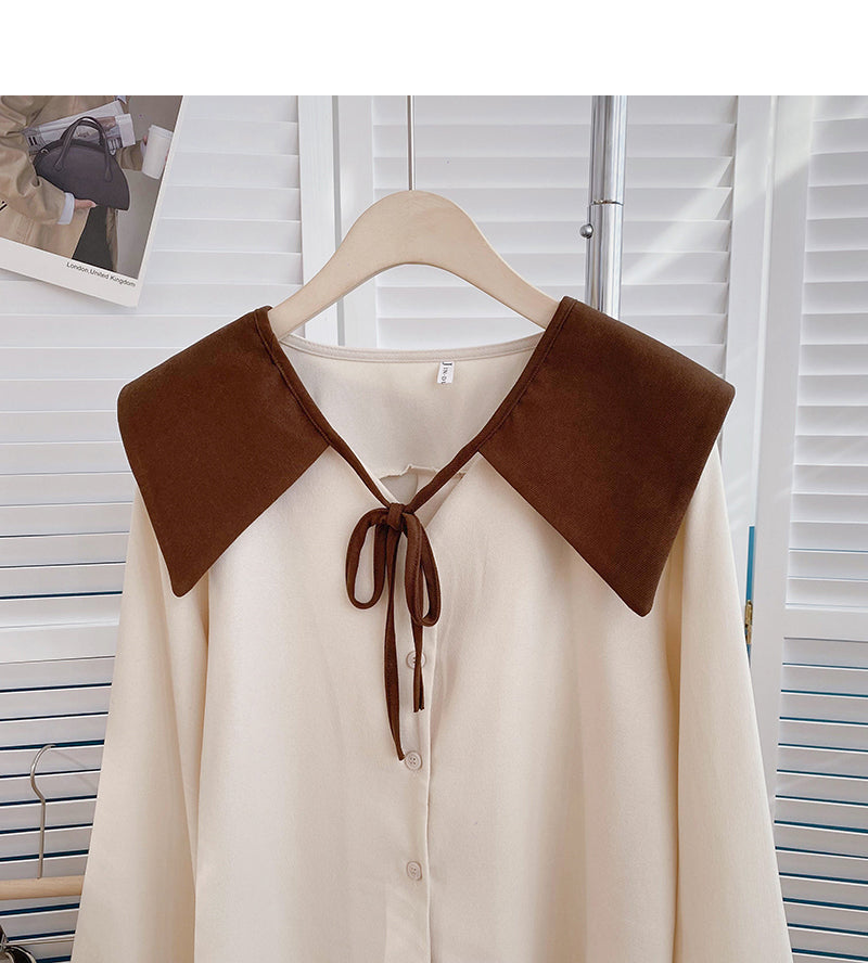 Niche design doll collar detachable long sleeve top  6354
