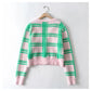 Plaid color matching knitted cardigan women's minority retro sweater coat  7185