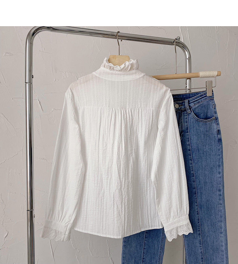Bluse im ausländischen Stil für Damen, vielseitiges Oberteil mit Stehkragen, Mode 6393