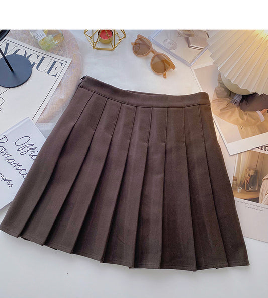 Korean simple and fashionable solid color high waist A-shaped skirt  5548