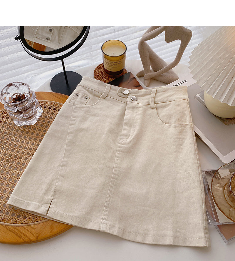 Minority design split A-line solid color high waist thin short skirt fashion  5606