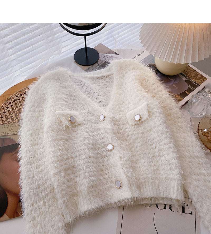 Imitation mink wool solid color sweater knitted cardigan fashion  6135